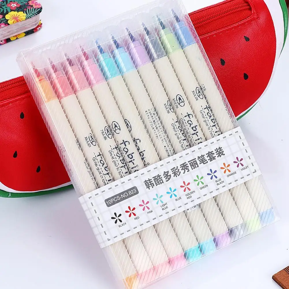 

10pcs/Set Multicolor Write Pen Colored Marker Pens Set for Calligraphy Drawing Gift Korean Stationery Art Supplies Marke Penrs