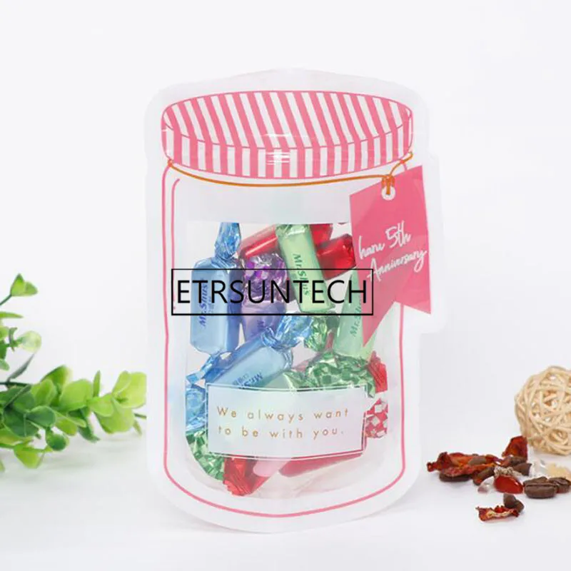 

500 шт. контейнер для еды в форме банки Мейсон пластиковый пакет прозрачная бутылка Мейсон моделирование молнии хранение закуски пластиковая коробка