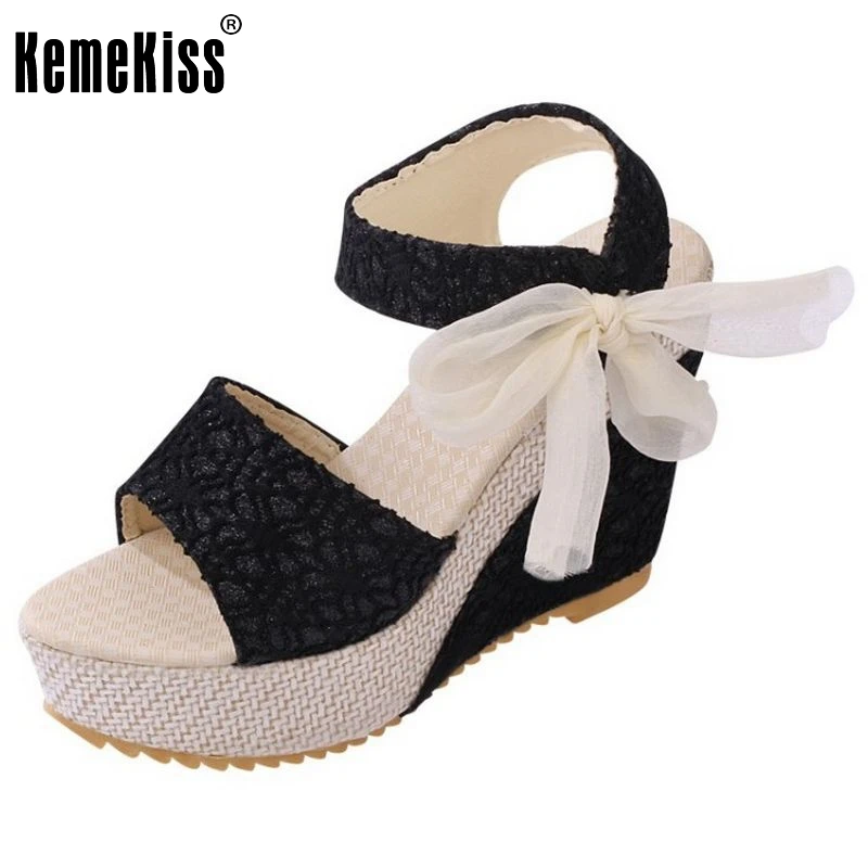 

Fashion wedges sandals female shoes women platform shoes lace belt bow Flip Flops open toe high-heeled shoes size 35-39 PA00222