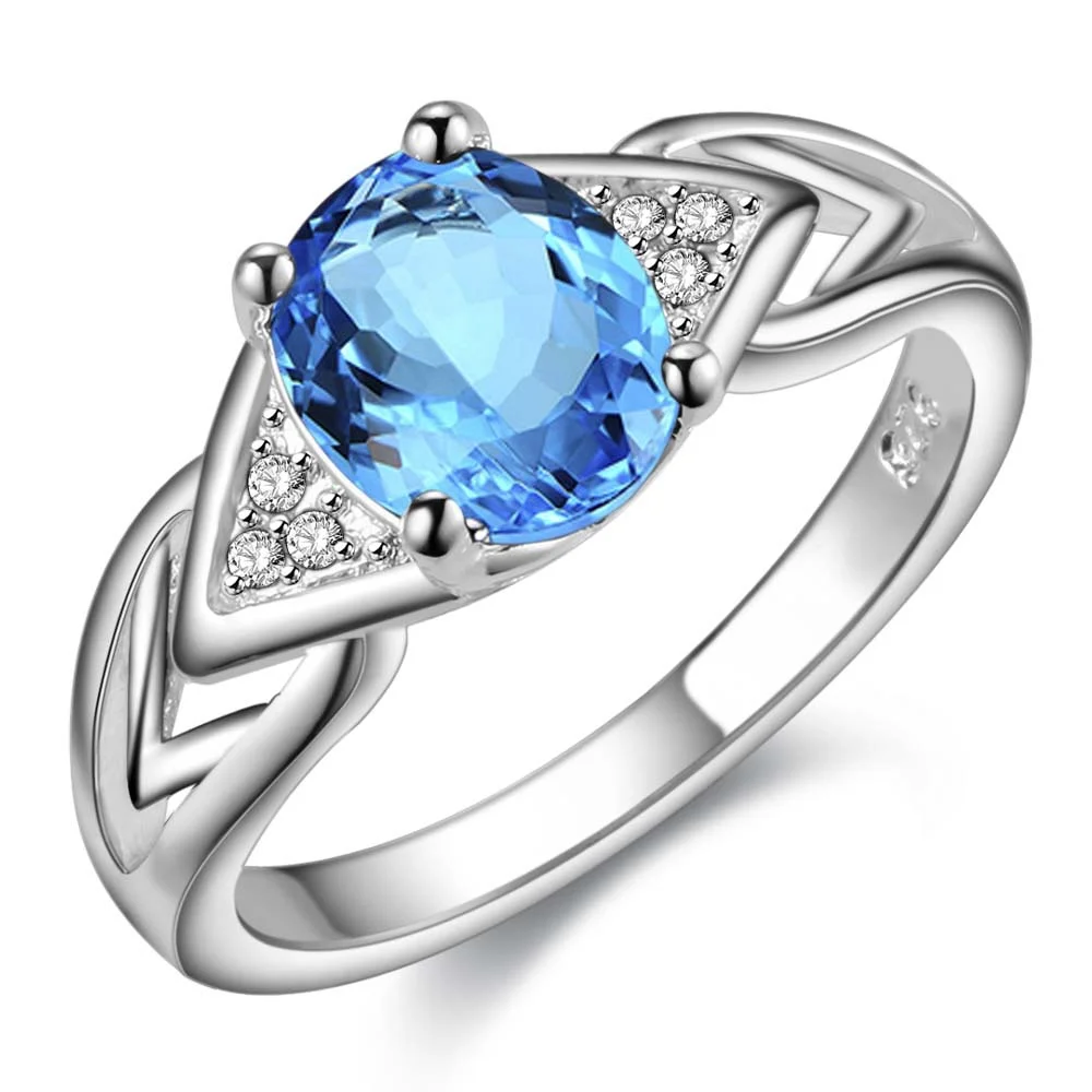 classic blue zircon Oval Wholesale 925 jewelry silver plated ring