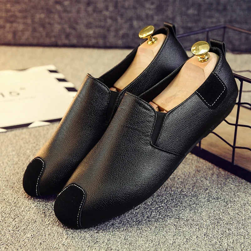 Soft Artificial Leather Casual Loafers Shoes for Men Solid Flat Slip On Classics Elegant Driving | Обувь