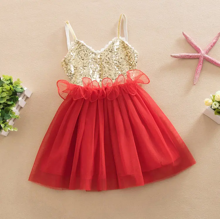 Бальные платья без рукавов из тюля платья принцессы с пайетками кружевные праздничные платья одежда для девочки на День рождения модель AU - Цвет: Красный