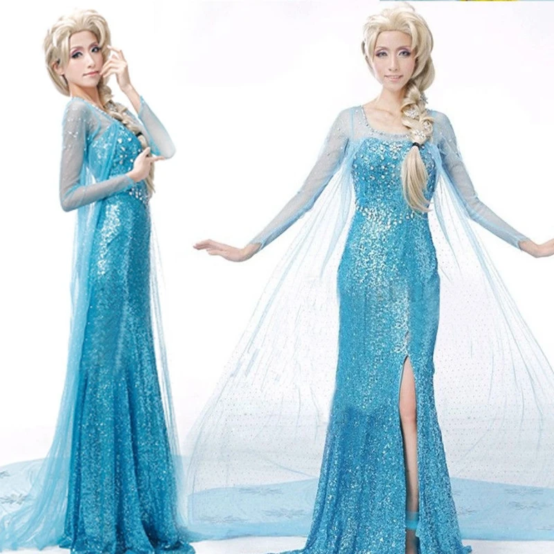 

Elsa Women Long Evening party Dress Costume Cosplay Flowery Fancy Party Gown Princess Vestido Blue Sexy Women Clothing Halloween