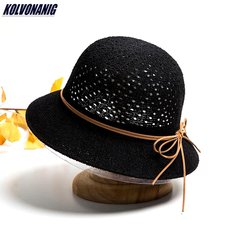 

Cotton Ring Yarn Hollow Fisherman Hat Lady Sun-Hats Wide Brim Floppy Caps for Women Straw Dome Bucket Hat Femme Shade Beach Hats