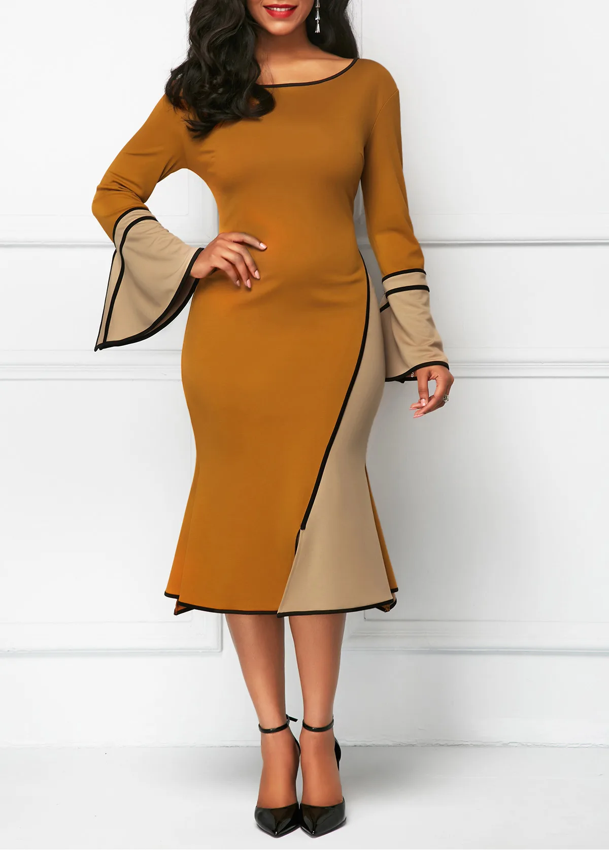 

2019 new summer elegent fashion style women plus size flare sleeve dress S-5XL