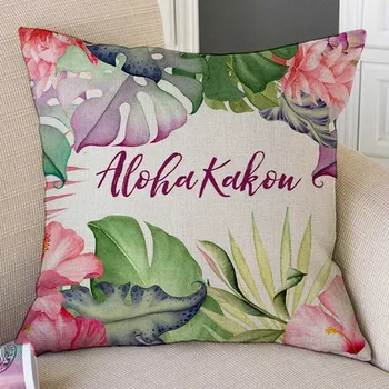 

Hawaii Style Watercolor Tropical Flower Palm Leaf Home Decor Throw Pillow Letter Print Bali Style Floral Leaves Car Sofa Cushion
