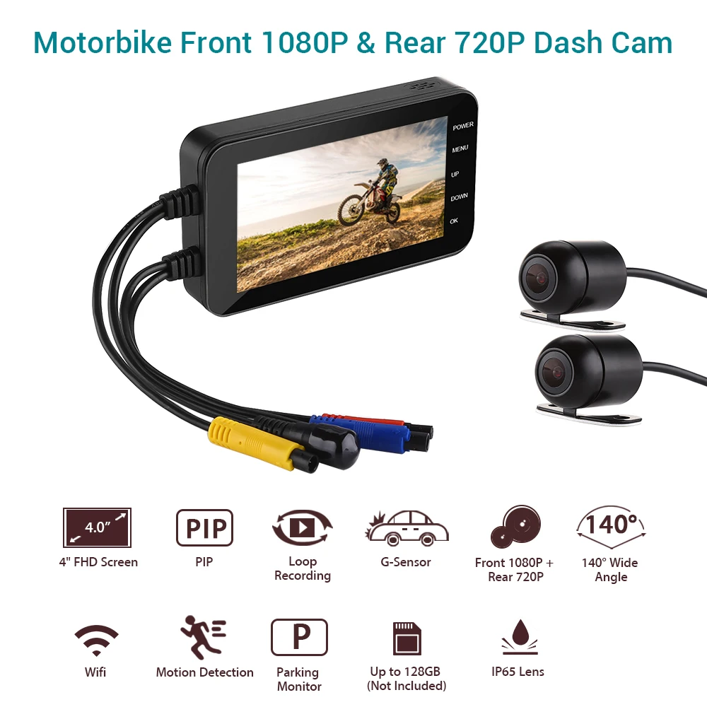 

Motorcycle Camera 4" IPS MT003 GPS Dual DVR Moto Camera WiFi Dash Cam 1080P HD Motorbike Electronics Sport Camera Waterproof