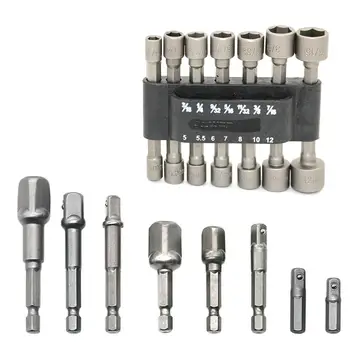 

Impact Drills Driver Bit Set Extension Socket Adapter Hex Shank 8cs + Power Nut Driver Drill Bit Set Metric Socket Wrench Screw
