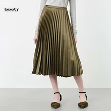 Bootyджинсы женские юбки черные зеленые осенние до середины икры плиссированные винтажные повседневные юбки универсальная элегантная женская одежда Европейский стиль