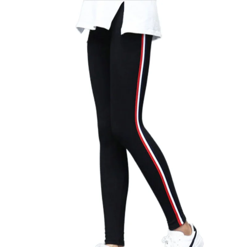 Повседневное Side Striped Для женщин брюки осень Готический Фитнес леггинсы с высокой талией спортивные штаны Для женщин брюки леггинсы