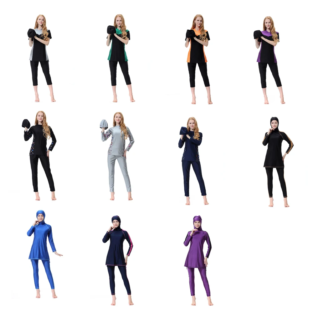 

DROZENO New Muslim Swimwear Modest Full Cover Swimsuit Plus Islamic Plus Size Swimsuit hijab Swim Surf Wear Sport Burkinis