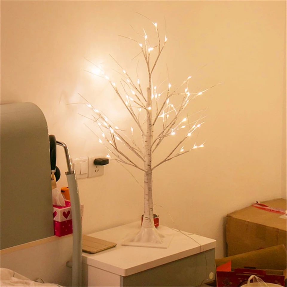 Árvore de Bétula Festival para Casa Luz da Noite Decorações Lâmpada Prata Moderno Férias Fadas 170cm ue Eua Plug Usb Guirlanda Led 24 Cheap Luzes noturnas