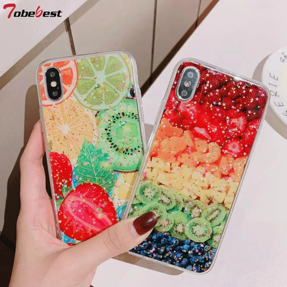 

Summer Fruit Gold Foil Glitter Phone Case For iPhone X XS Max XR 8 7 6 6s Plus 8Plus XSMAX Cute Soft Silicone TPU Cases Cover