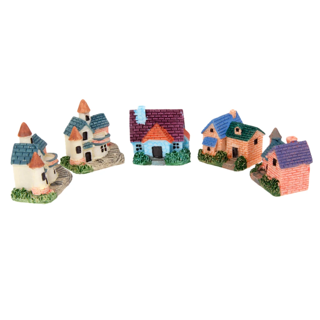 1 Set of 5 European Villa Miniature Dollhouse Bonsai Craft Fairy Garden Glass Vase Decor Resin Garden Statue for micro landscape