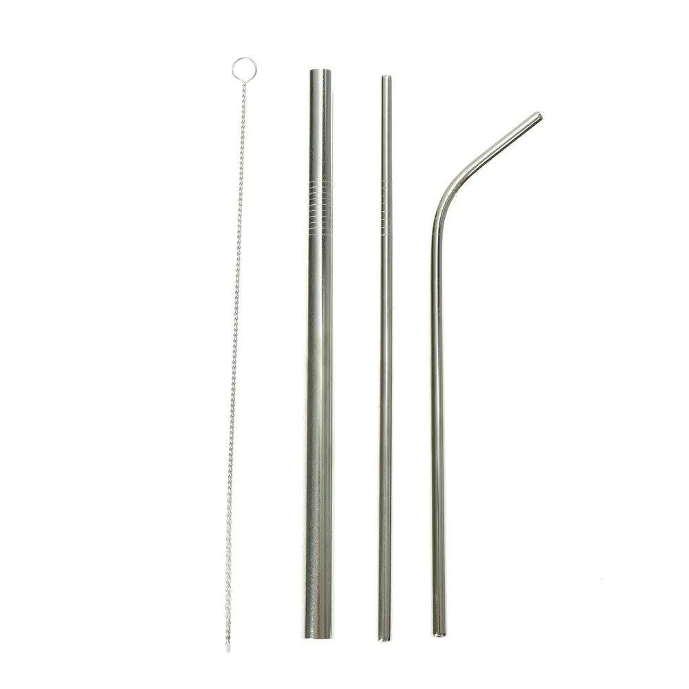 sliver 4pcs 4 шт./упак. красочные Нержавеющая сталь соломинки прямо и изогнутые многоразовый фильтр с кистью DIY Чай Кофе инструменты - Цвет: sliver 4pcs