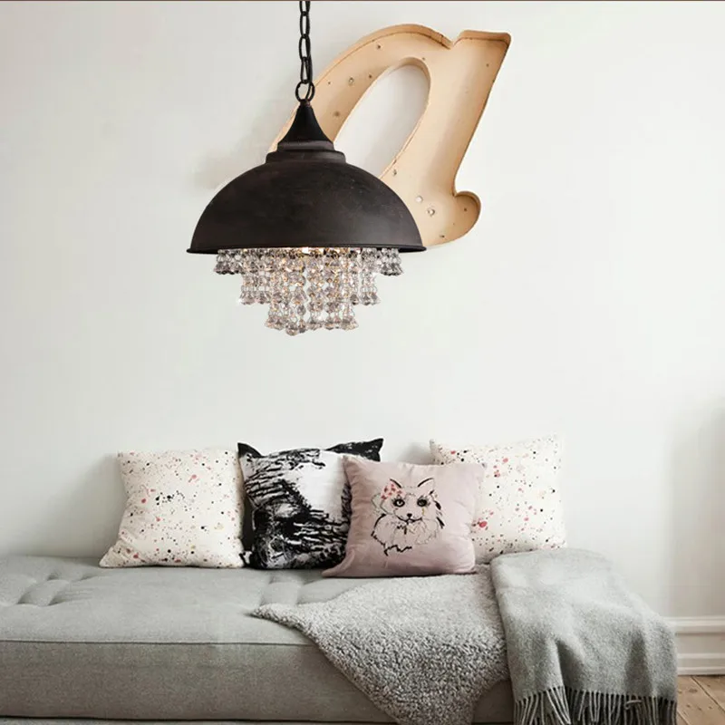 

American Loft Vintage Wrought Iron Crystal Dining Room Chandelier Retro Crystal Coffee Shop Light Fixtures Free Shipping