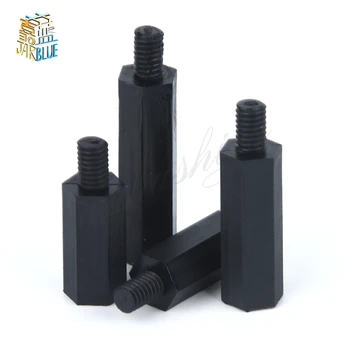 

50Pcs M3 thread +6mm Hex Black Nylon Standoff Spacer Female to female Column Flat Head Double Pass Plastic Spacing Screws