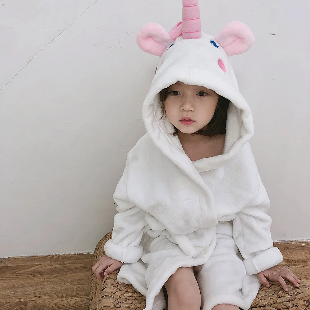 80/90/100 см зимний детский фланелевый Халат с рисунком банные халаты для девочек, детская одежда для сна Пижама с капюшоном утепленная домашняя одежда - Цвет: 80