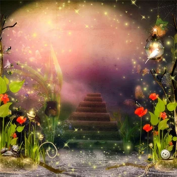 

Laeacco Dreamy Glitter Star Staircase Bird Flower Lantern Party Kid Scene Photo Background Photography Backdrop For Photo Studio