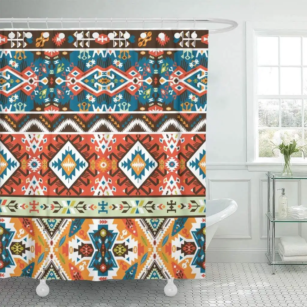 

Shower Curtains Bathroom Curtain Aztec Colorful Pattern in Tribal Style Navajo Geometric Boho African American Boho Chic bath