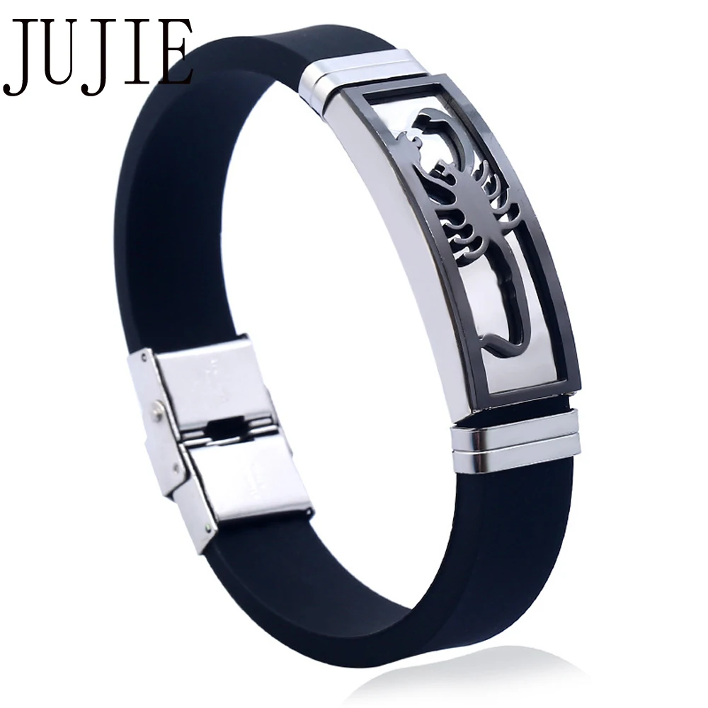 JUJIE Simple Fashion Hollow Scorpion Charm Bracelet Cool Men Silica Gel ...