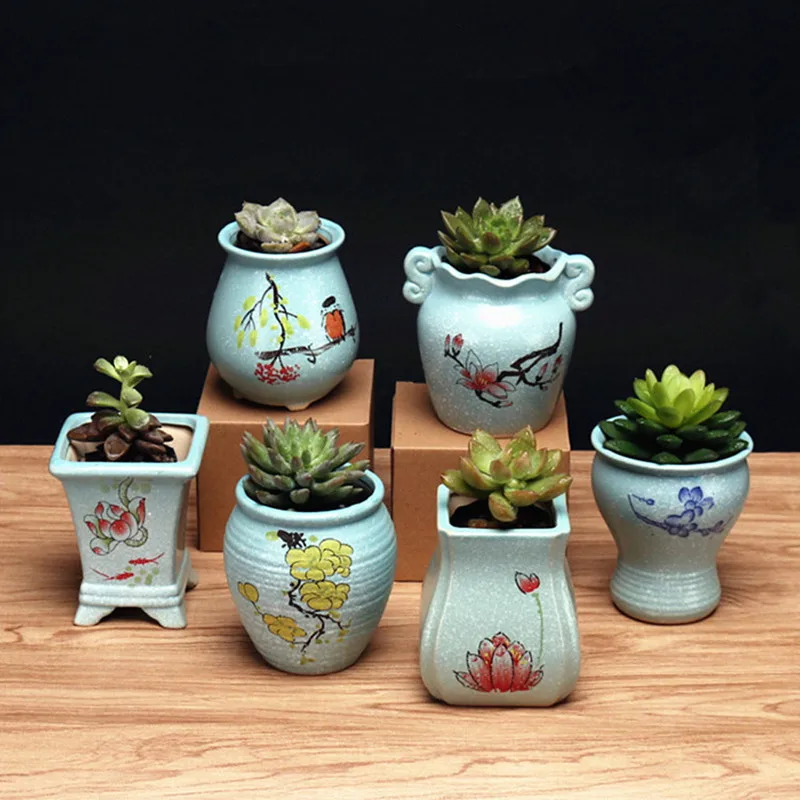 

Artificial succulent vase ceramic jar cylinder container decoration home balcony (bottom with drain hole)