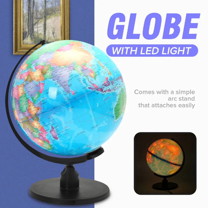 25CM World Earth Globe Map Geography LED Illuminated for Desktop Decoration Education Home Office Aid Miniatures Kids Gift 25CM World Earth Globe Map Geography LED Illuminated for Desktop Decoration Education Home Office Aid Miniatures Kids Gift