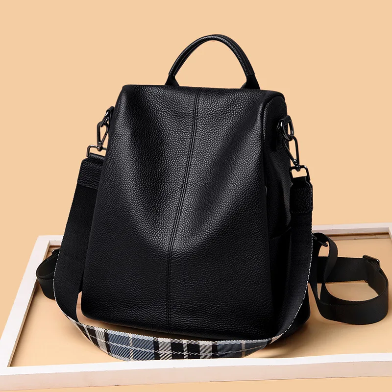 

lady's backpack, upper layer, cowhide, double shoulder bag, new leather, lady's bag, travel backpack, student schoolbag.