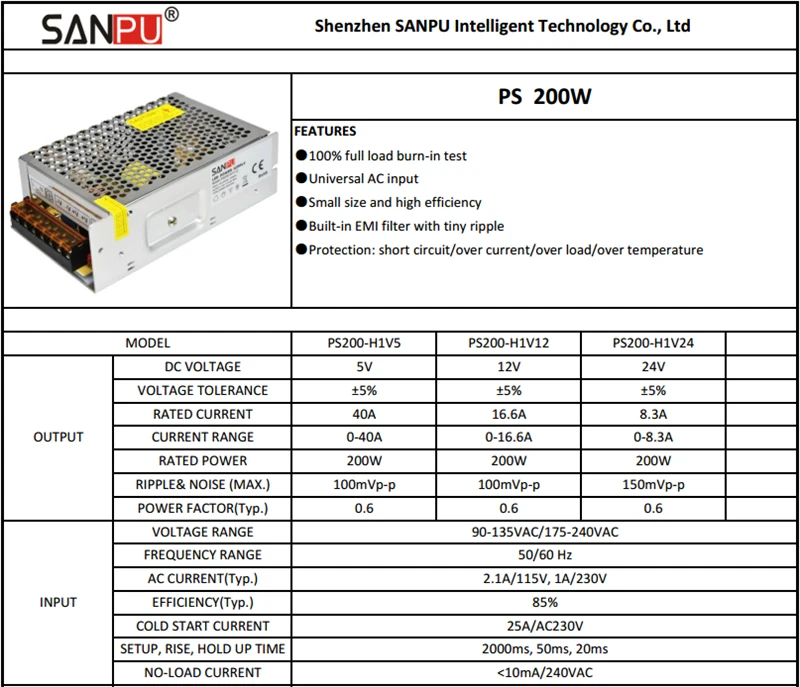 SANPU EMC EMI EMS 200 Вт импульсный источник питания 12VDC 16A трансформатор конвертер В 220 В в 12 В мощность светодио дный ful светодиодный драйвер 12 вольт