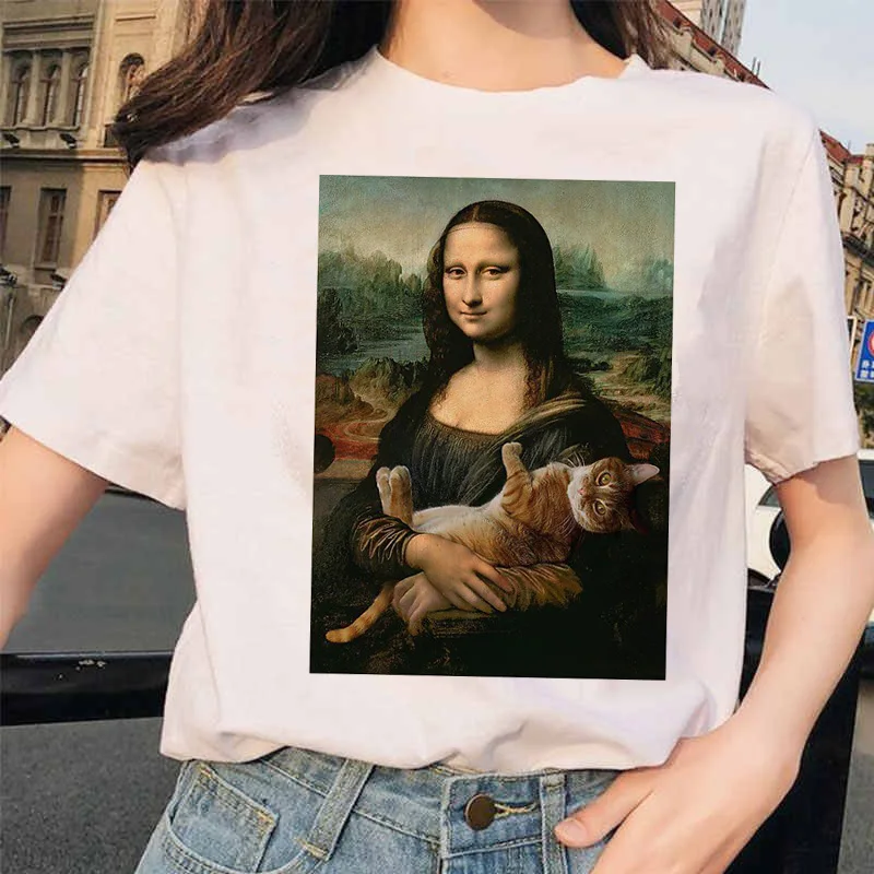 Mona Lisa футболка уличная одежда Хип Хоп Стиль повседневные друзья короткий рукав Harajuku футболки женские 90S забавные - Цвет: 4585