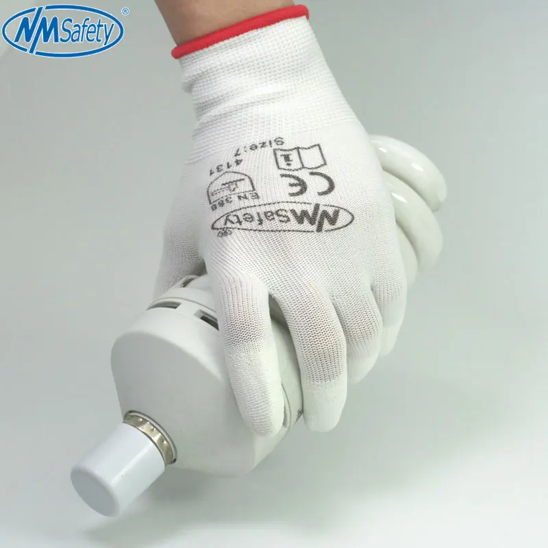 NMSafety 2/6/оптовая продажа, 12 пар носочков белый полиуретан погружения с защитой от отпечатков пальцев и статические защитные рабочие перчатки