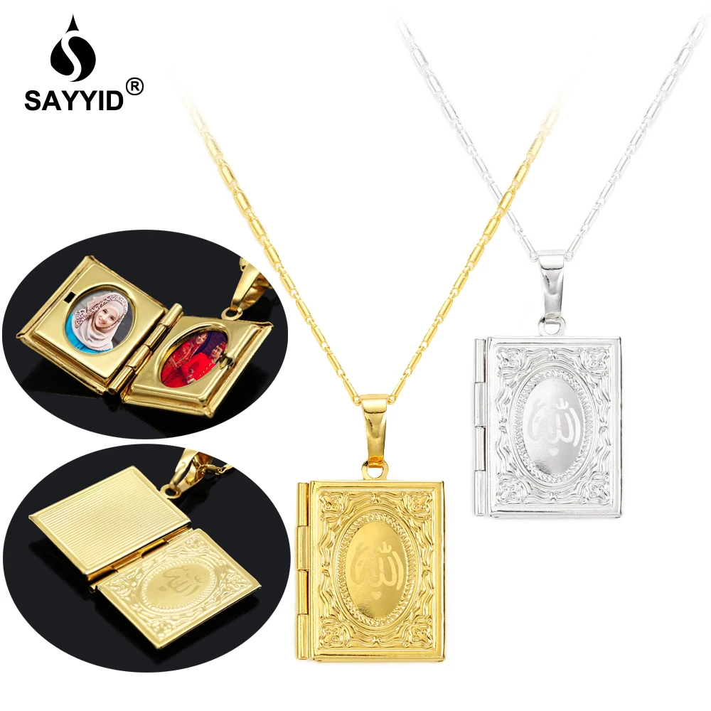 

Middle East Arabia Hot Sale Quran Pendant Necklace for Women's Fashion Plating yellow gold color Photo Box Memorial Necklace