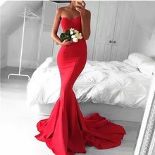 Rot Schatz-langes Kleider 2016 Meerjungfrau Trägerlosen Wunderschönen Abendkleider für Verkauf Online Vestido De Festa