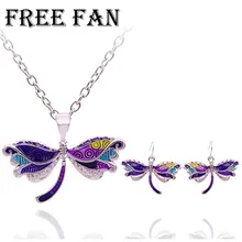 Веер, новинка, Модный женский комплект из ожерелья и сережек в виде стрекозы, эмалированный чокер с подвеской, Детский костюм, ювелирные изделия, Parure Bijoux Femme