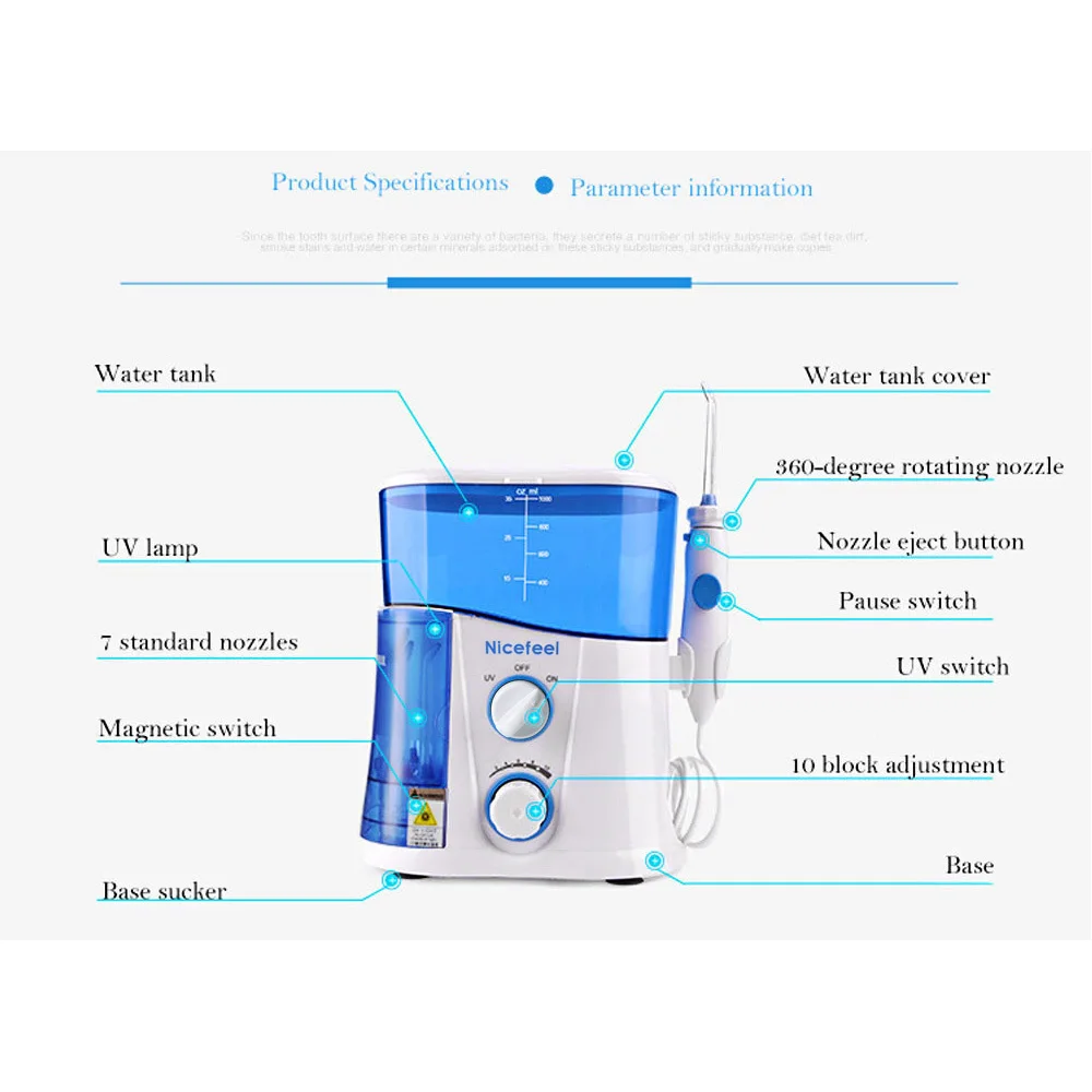 Nicefeel зубная нить водный ирригатор для полости рта уход за зубами 1000 мл Зубная нить Гигиена Уход за зубами набор для чистки зубов