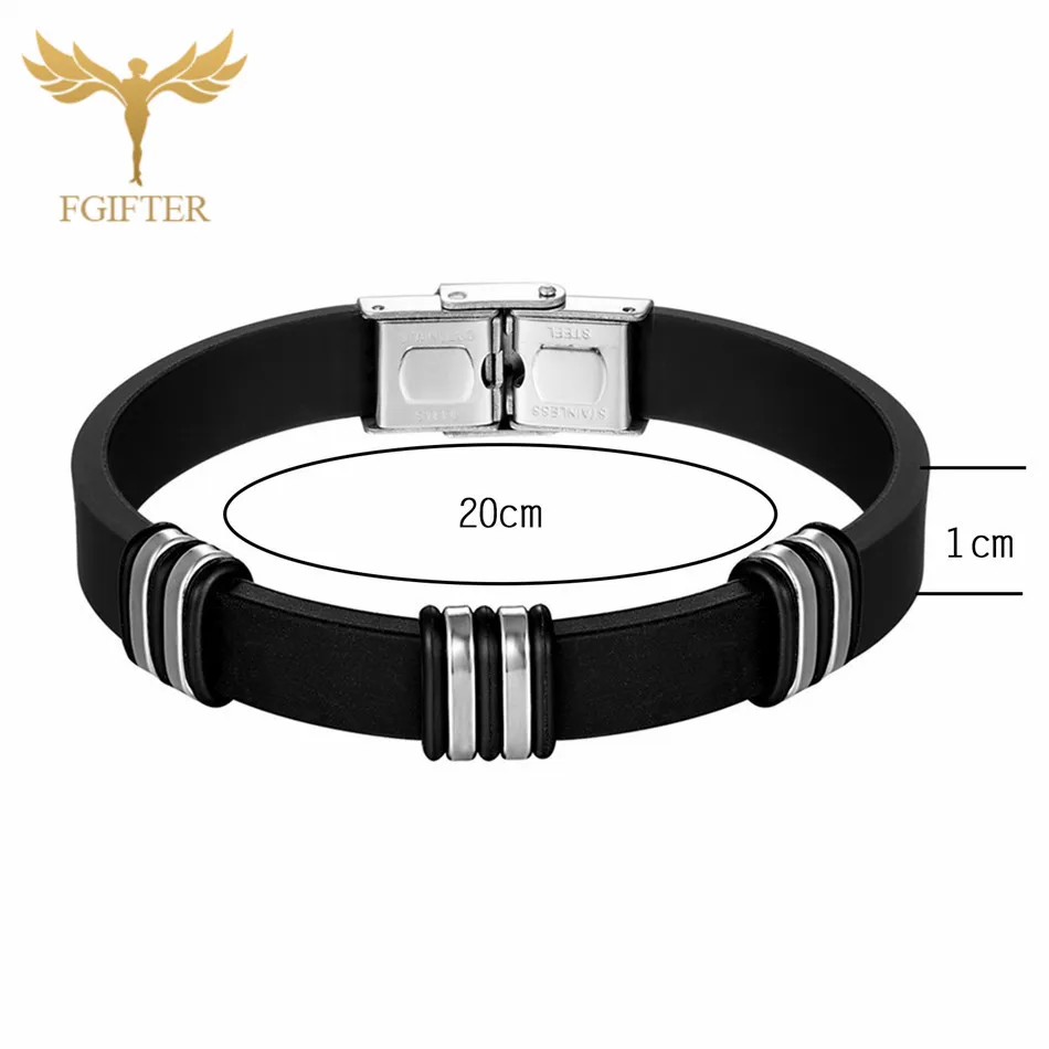 Black Rubber Silicone Bracelets Minimalist Women Hand Jewelry Wristband Men Stainless Steel Cuff Bangle 17cm 19cm 21cm Length