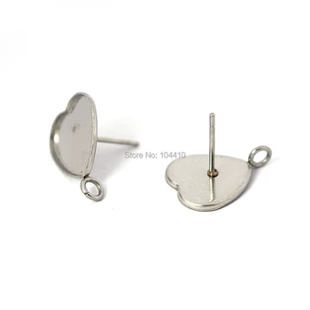 

Blank Stainless Steel Stud Earrings Bases 12mm Heart Bezel tray with Loop Resin Cabochons Settings Earrings post DIY Findings
