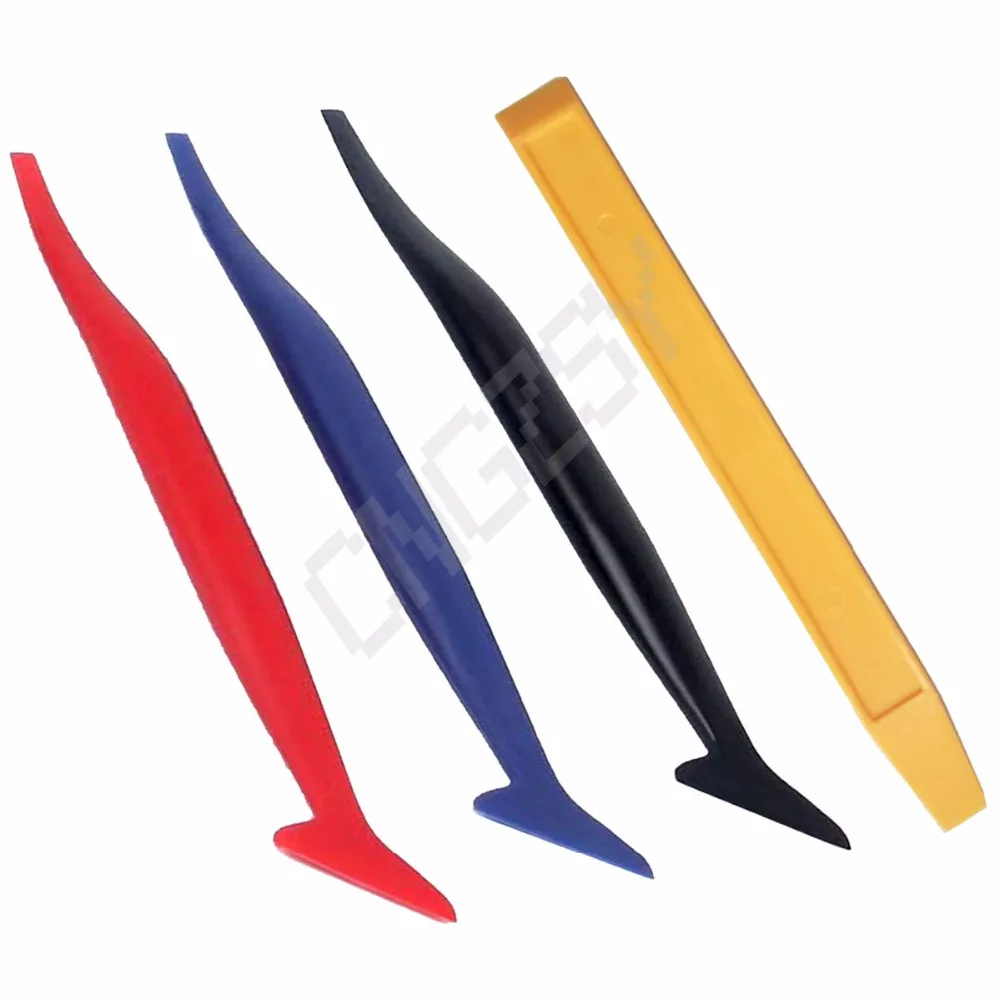 CNGZSY 4pcs/Box Window Tint Wrapping Tools Carbon Fiber Film Car Sticker Squeegee Corner Long Handle Bubble Clean Scraper B18+