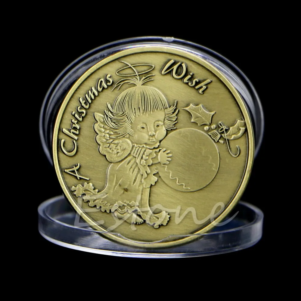 

Christmas Wish Coin Angel Ornament Happy Holidays Antique Bronze Layered Gift