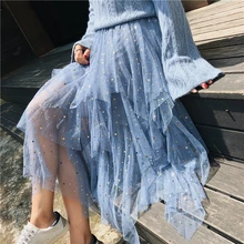 BUYSD Лето Сияющий пушистые женские юбки марлевые стандартная юбка Золотая Марка Сексуальная Midi тюль