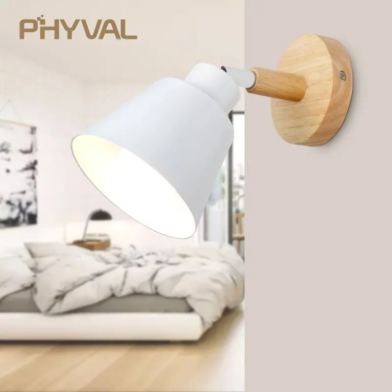 Online Luces de pared de madera lámpara de pared de cabecera lámpara de pared de dormitorio lámpara de pared para cocina restaurante moderna lámpara de pared nórdico macarrones