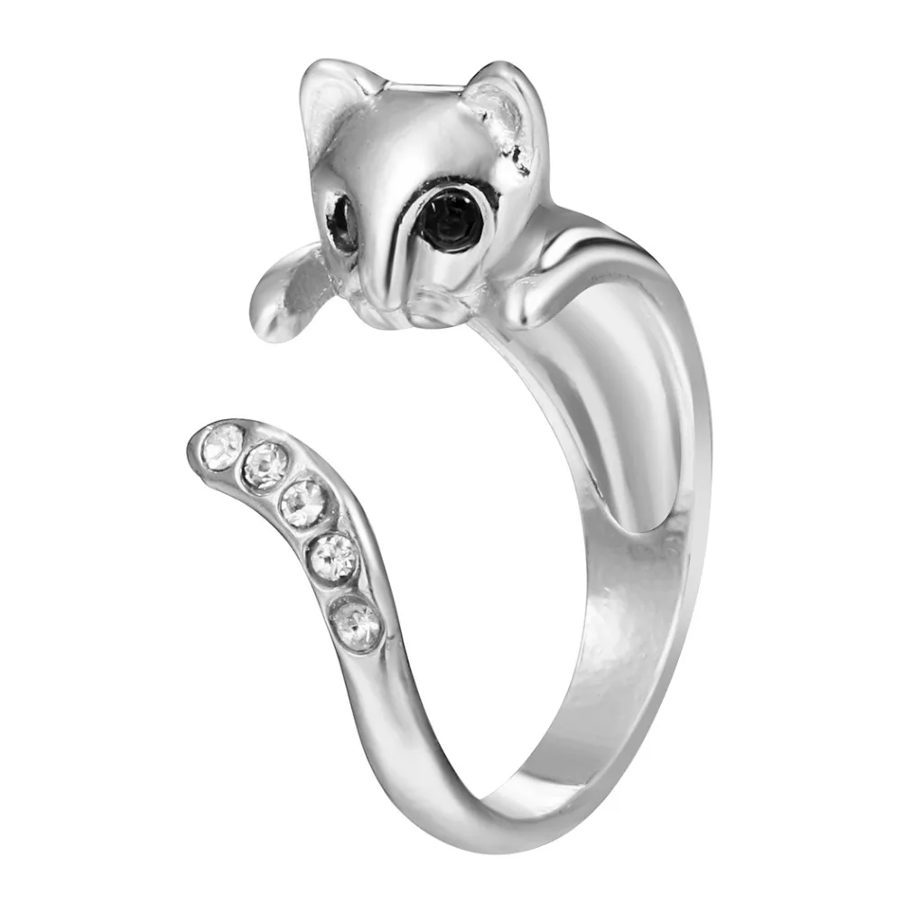 Chereda маленький кристалл животных кольца в виде кошки для женщин металл черный золотой бренд известный палец кольцо костяшки обертывание Bague