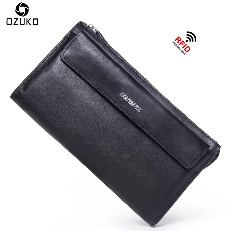 

OZUKO 2018 Large Capacity Genuine Leather Men's Wallet Long Purse Fashion Business Clutch bag Male Casual Card Holder Coin Purse