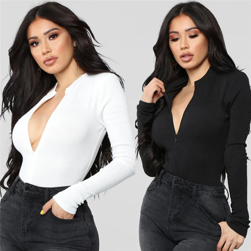 

2019 Sexy Women V Neck Bodycon Bodysuit Romper Sweater Leotard Slim Tank Top Playsuits Jumpsuits Bodycon Elastic Overalls