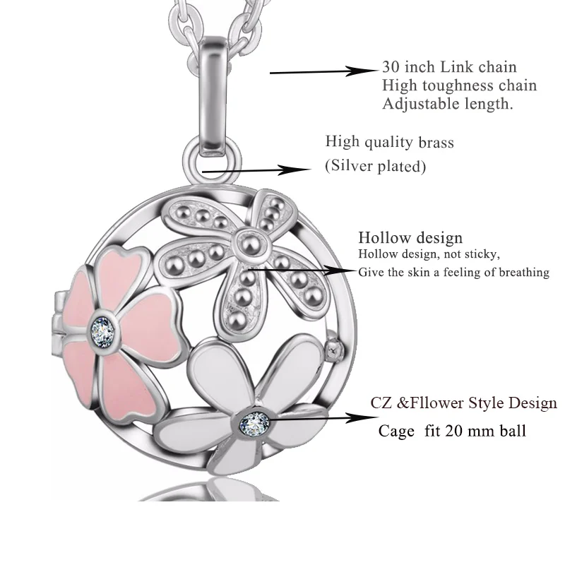 Eudora Harmony Bola розовый цветок 20 мм медальон кулон ожерелье Ангел музыкальный ПЕРЕЗВОН МЯЧ 30 дюймов свитер цепь для женщин лучший подарок