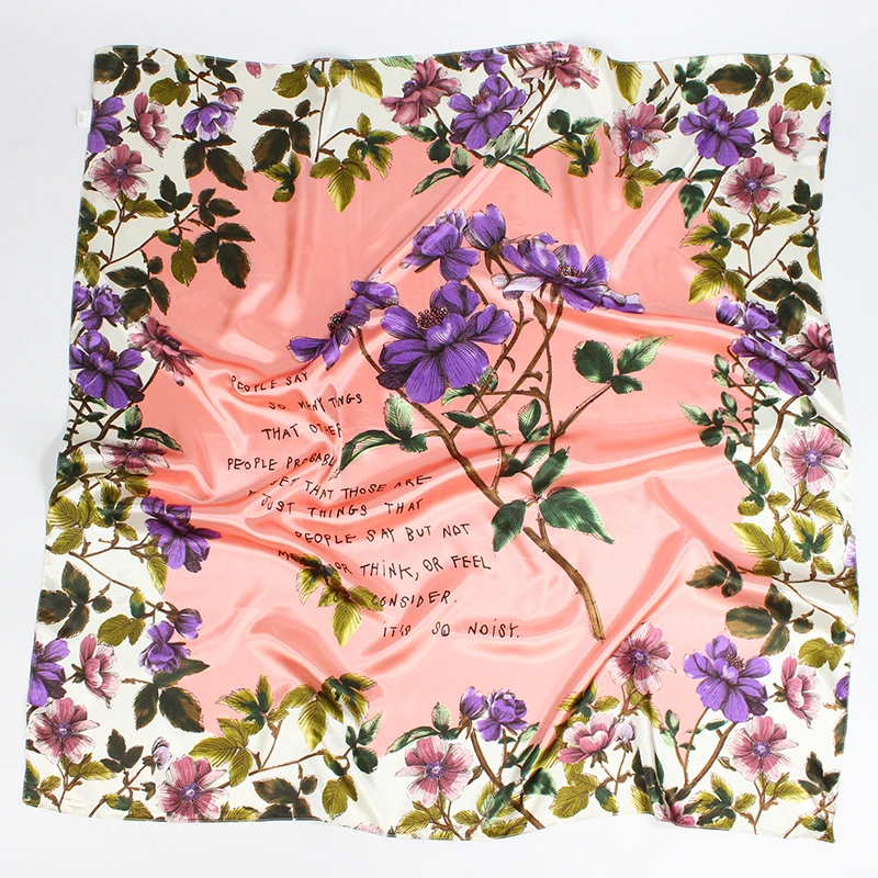 O CHUANG шелковый шарф люксовый бренд 2018 цветочный принт квадратный платок большой бандана женские атласные шелковые шарфы шаль 90*90 см