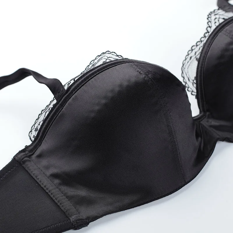 Women Lace Sexy Demi Bra Set Mesh Brief Underwire Back Closure Push up Underwear (15)