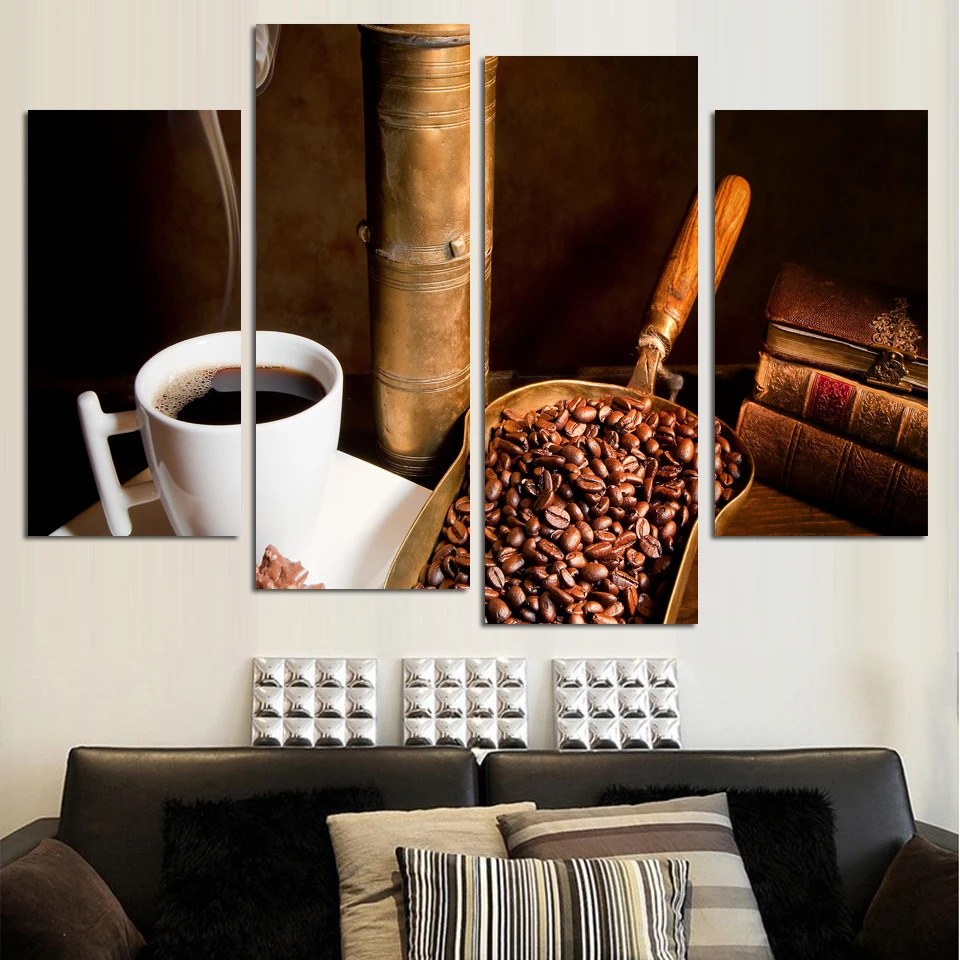 

4 Pcs Coffee Large HD Wall Art PictureTop-rated Canvas Print Painting Home Living Room Decor HD Art Picture Unframed Poster