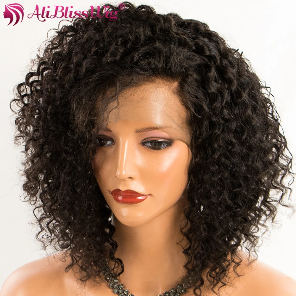 AliBlissWig Curly Human Hair Wig 180% Density Short Lace Front Wigs Brazilian Remy Hair Medium Cap Swiss Lace  (4)