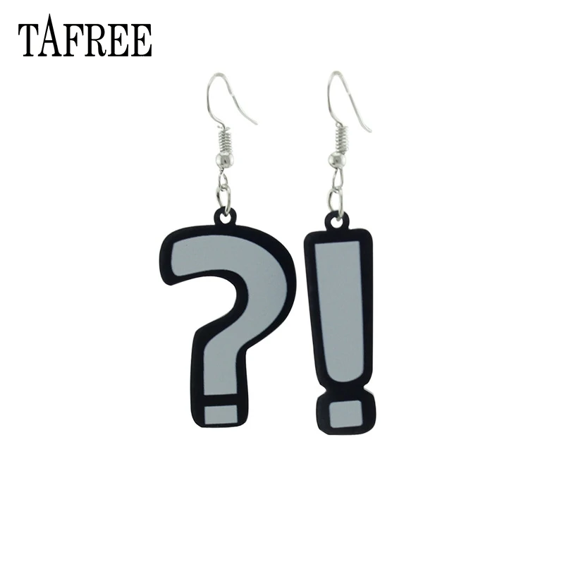 

TAFREE Question mark Dangle Earrings for men women fashion Exclamatory mark Charms Earrings wholesale Acrylic Jewelry ER23